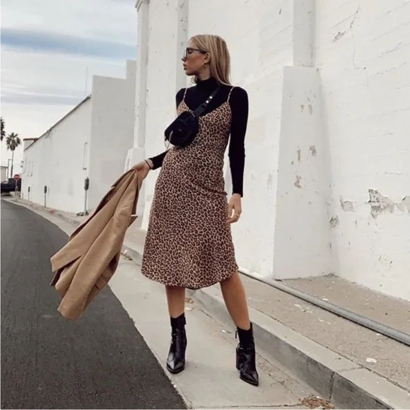 AUDREY 3+1 Dress Womens Sz Medium Brown Animal Print Slip dress - Picture 9 of 12